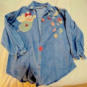Vintage tapestry pieced denim blouse